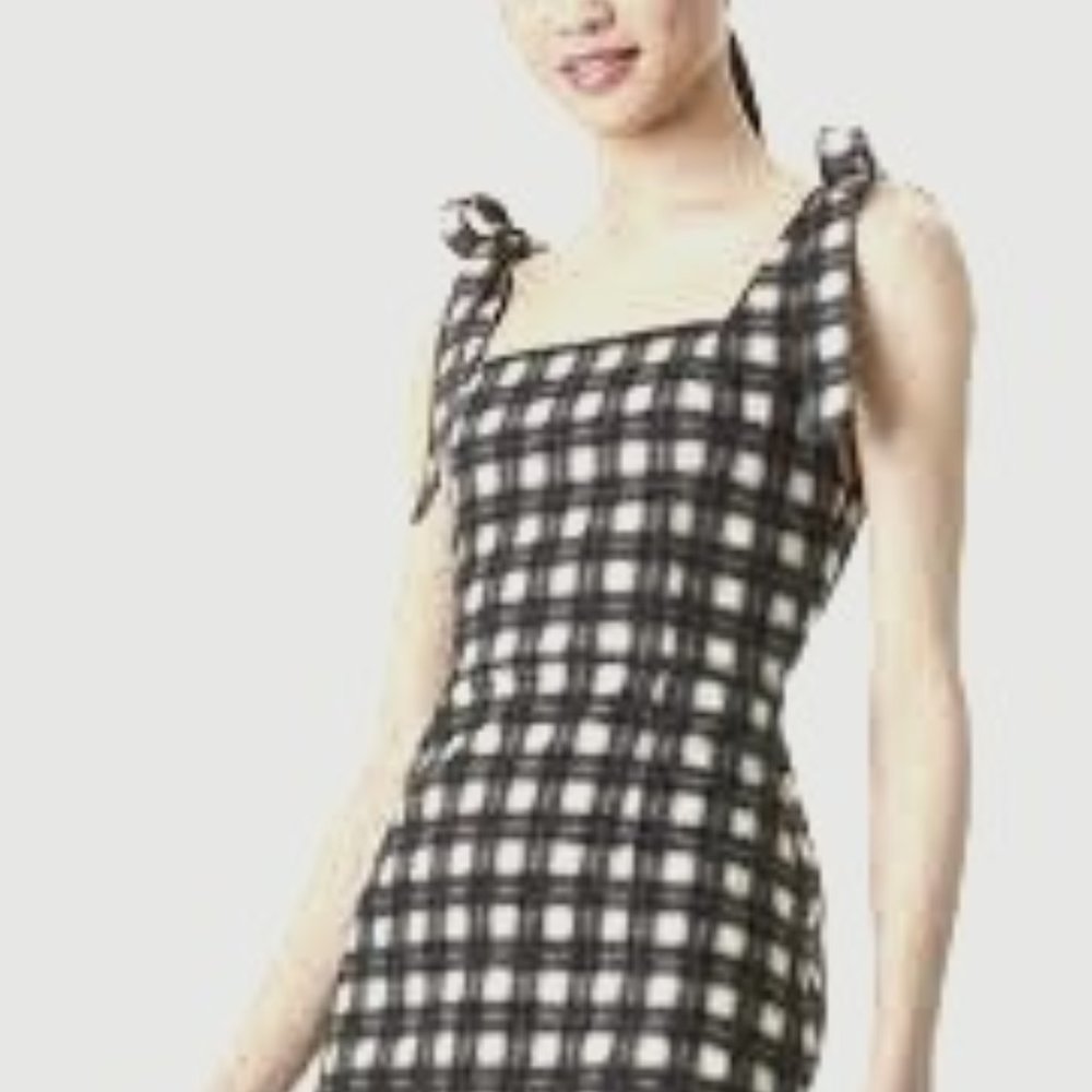 Alice & Olivia Maryann Tie Shoulder Mini Dress in Plaid